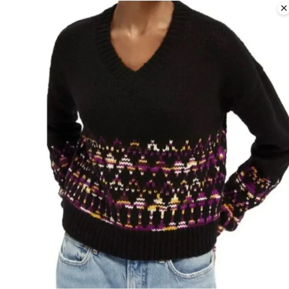 Scotch & Soda La Bande Maison Black Purple Fair Isle Wool Blend Sweater - Size S - Picture 13 of 14